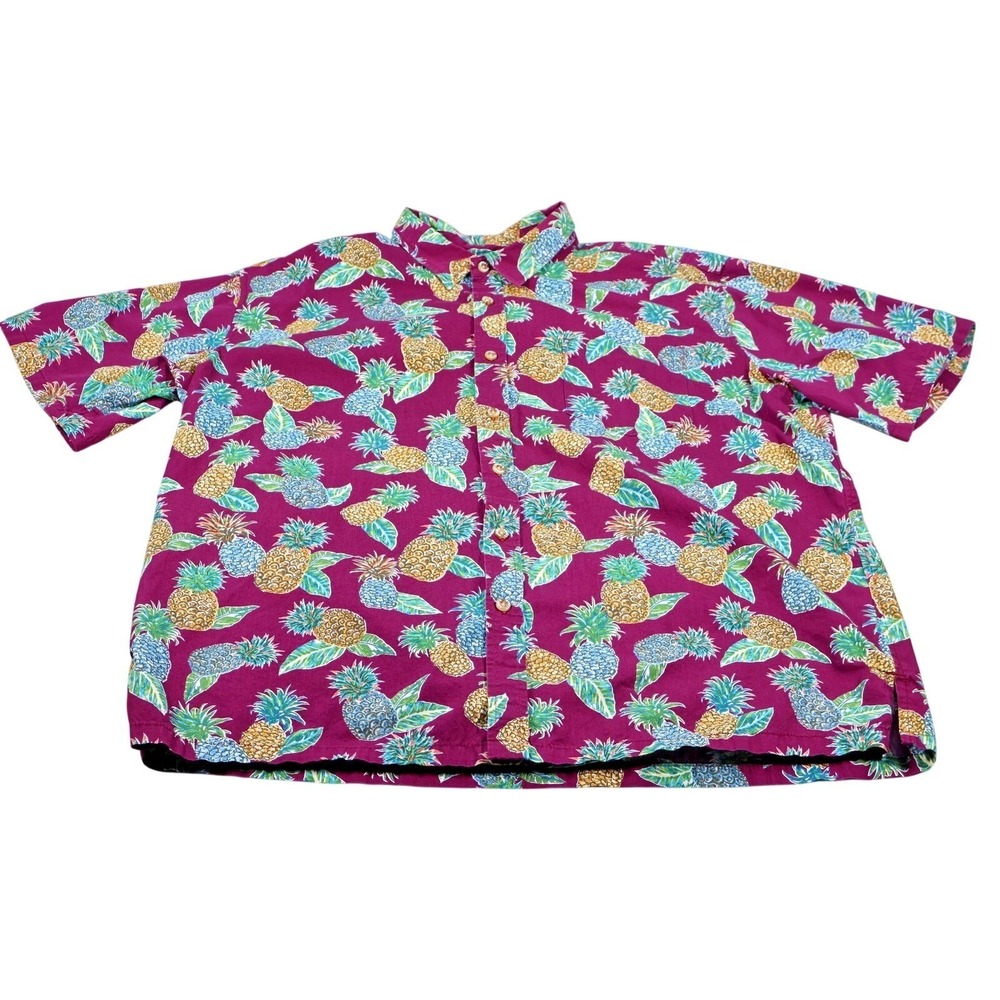 Cooke Street Shirt Mens 2XL Purple Hawaiian Pineapple Button Up Cotton